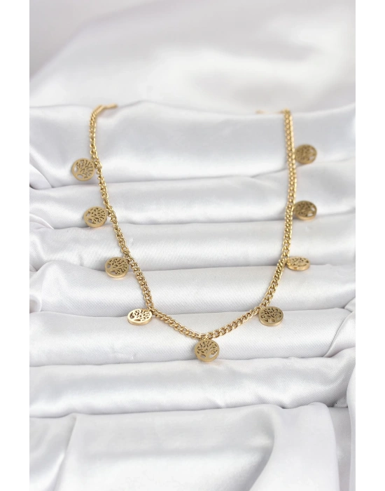 316L Çelik Gold Renk Yaşam Ağacı Model Kadın Kolye