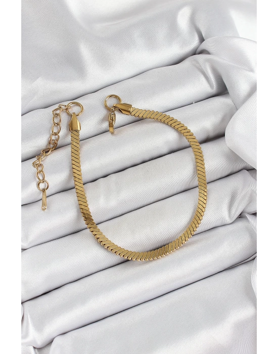 316L Çelik Gold Renk Yassı Zincir Model Kadın Bileklik
