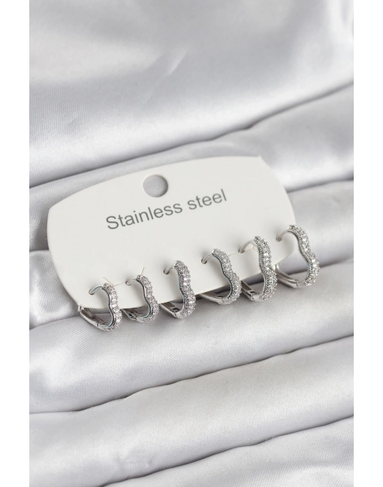 316L Çelik Gümüş Renk 6lı Set Kalp Form Kadın Küpe