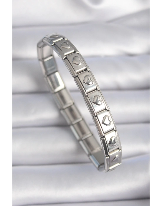 316L Çelik Gümüş Renk Kalp İşleme Nomination Charm Bileklik