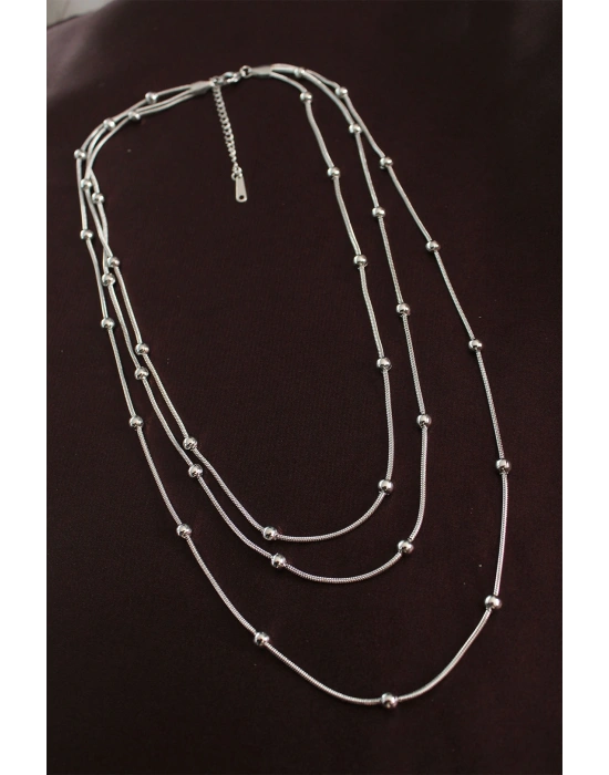 316L Çelik Gümüş Renk Minimal Topçuk Model Çoklu Kolye