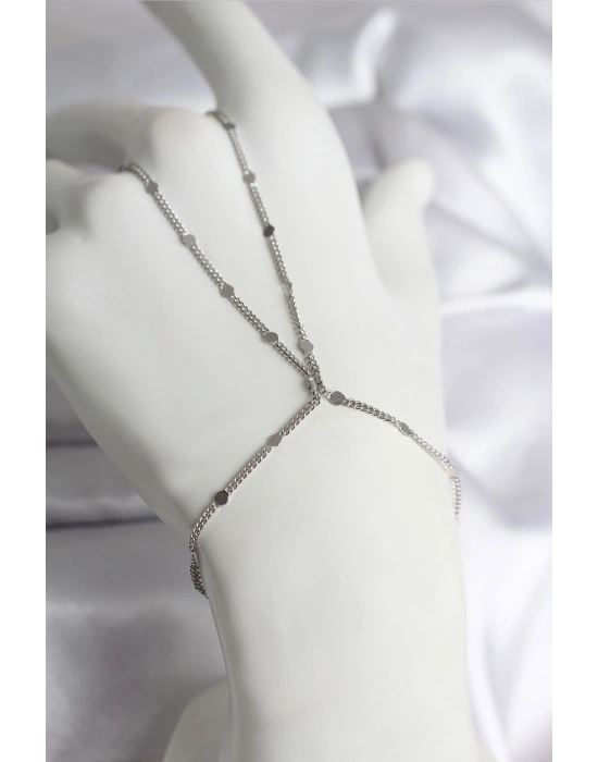 316L Çelik Gümüş Renk Parçalı Ezme Zincir Model Kadın Şahmeran