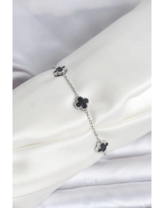 316L Çelik Gümüş Renk Siyah Baby Boy Yonca Bileklik