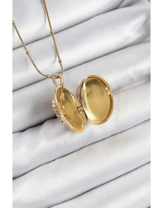 316L Çelik Zincir Açılabilir Anka Kuşu Model Zirkon Taşlı Gold Renk Kadın Kolye