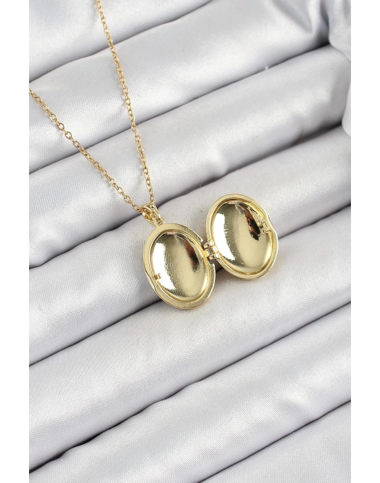 316L Çelik Zincir Açılabilir Sanatsal Vintage Çiçek Model Gold Renk Kadın Kolye