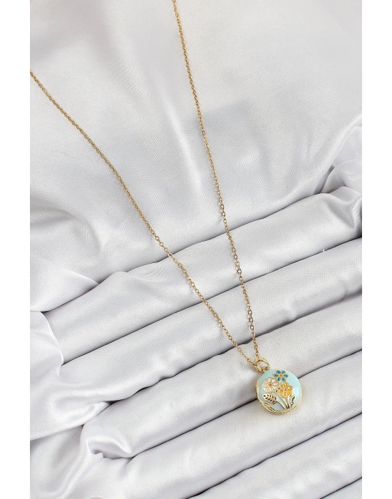 316L Çelik Zincir Açılabilir Sanatsal Vintage Çiçek Model Gold Renk Kadın Kolye