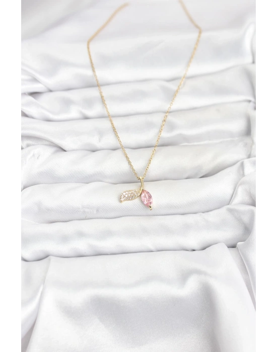 316L Çelik Zincir Gold Renk Balık Kuyruğu Model Zirkon Taşlı Kadın Kolye