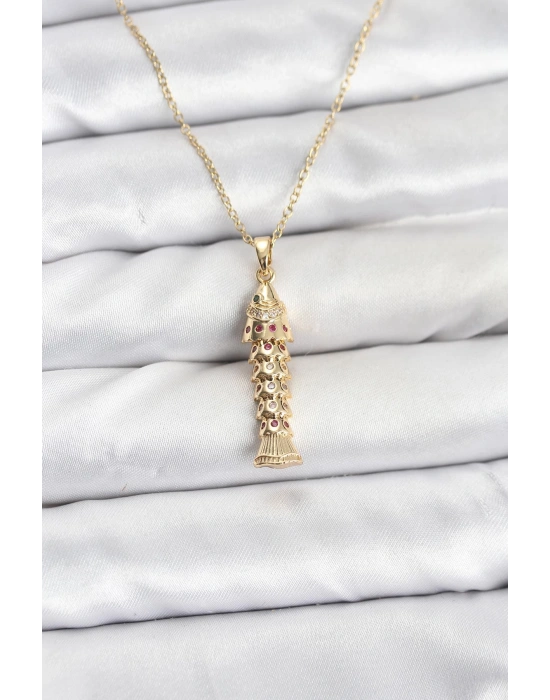 316L Çelik Zincir Gold Renk Balık Model Zirkon Taşlı Kadın Kolye