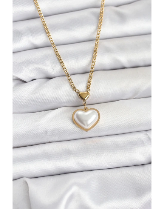 316L Çelik Zincir Gold Renk Bombeli Kalp Model Kadın Kolye