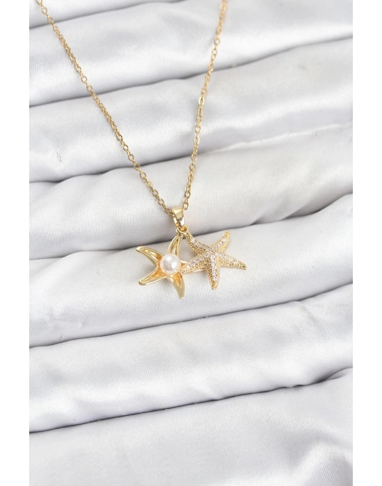 316L Çelik Zincir Gold Renk Deniz Yıldızı Model Zirkon Taşlı Kadın Kolye