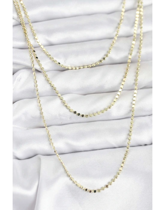 316L Çelik Zincir Gold Renk Ezme Zincir Model 3lü Kadın Kolye