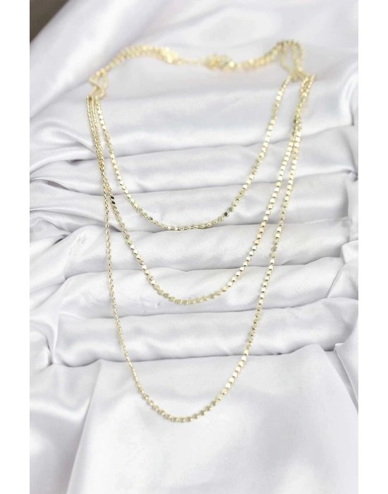 316L Çelik Zincir Gold Renk Ezme Zincir Model 3lü Kadın Kolye