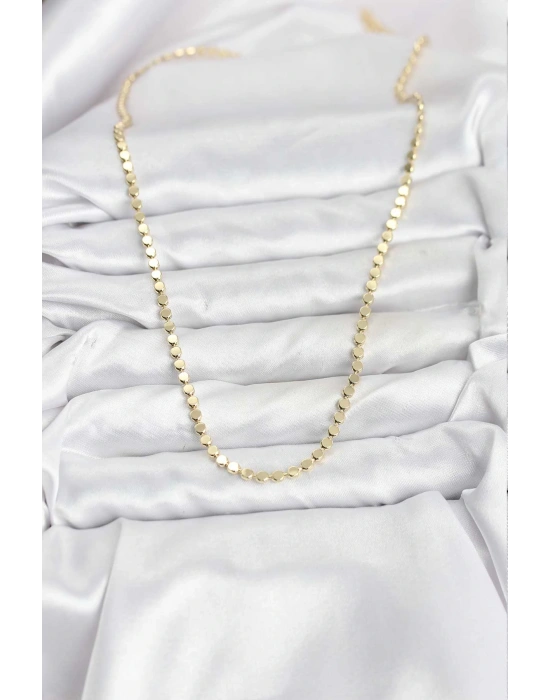316L Çelik Zincir Gold Renk Ezme Zincir Model 65 cm Kadın Kolye