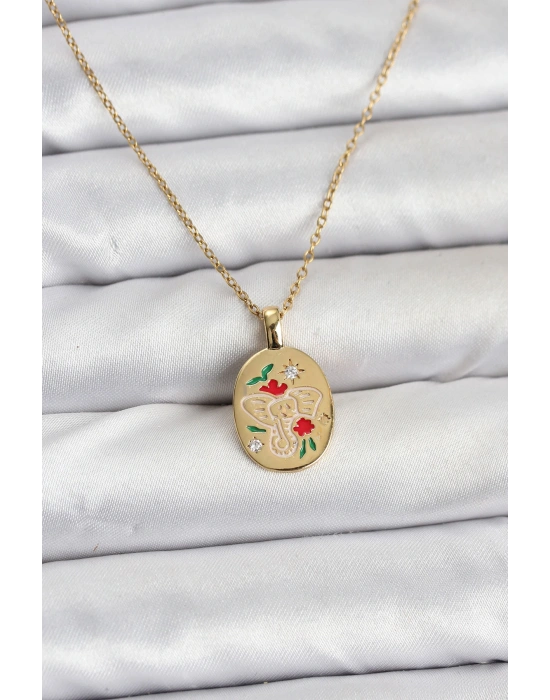 316L Çelik Zincir Gold Renk Fil Figürlü Kadın Kolye