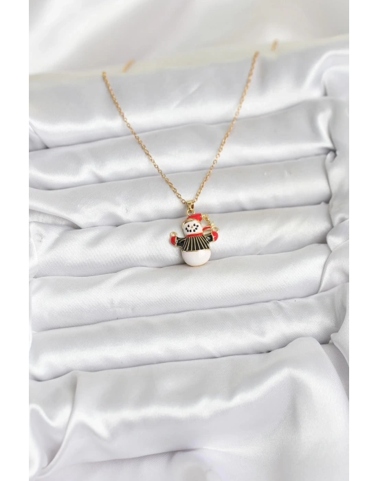 316L Çelik Zincir Gold Renk Kardan Adam Figürlü Yılbaşı Temalı Kadın Kolye