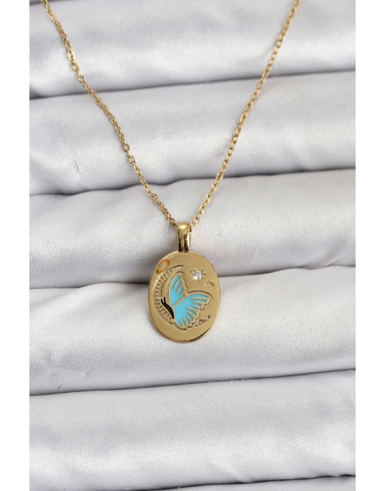 316L Çelik Zincir Gold Renk Kelebek Figür Kadın Kolye