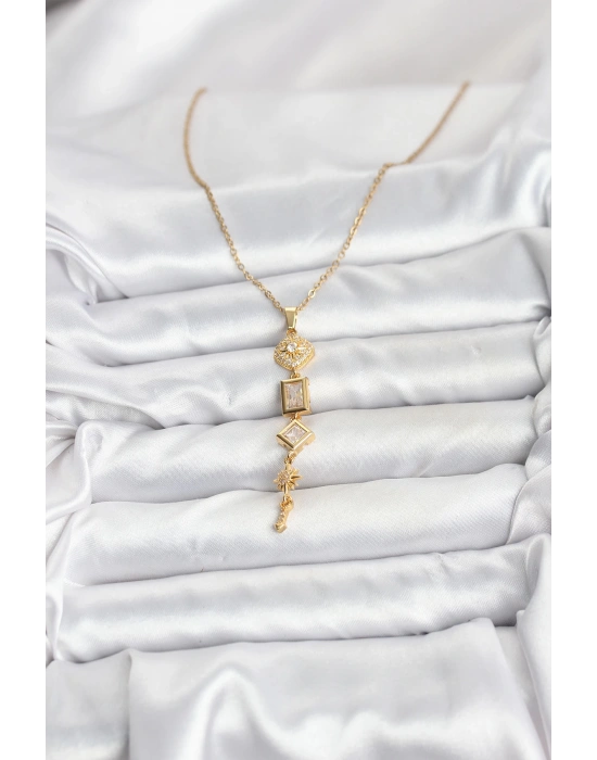 316L Çelik Zincir Gold Renk Kutup Yıldızı Enerji Model Kadın Y Kolye