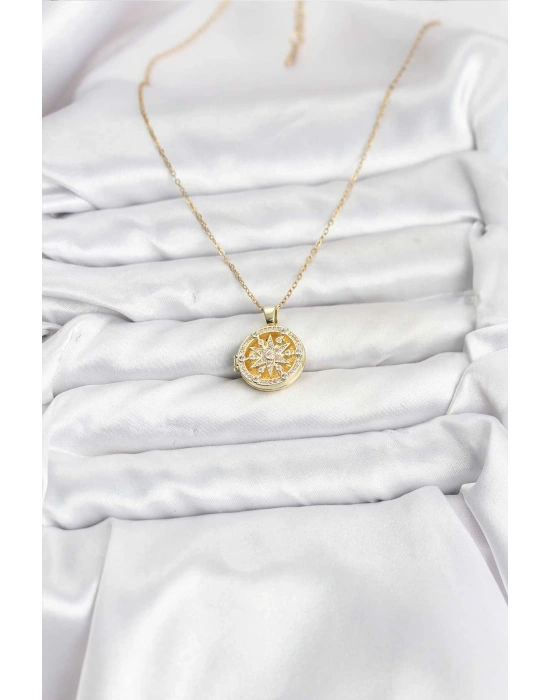 316L Çelik Zincir Gold Renk Kutup Yıldızı Kapaklı Model Kadın Kolye