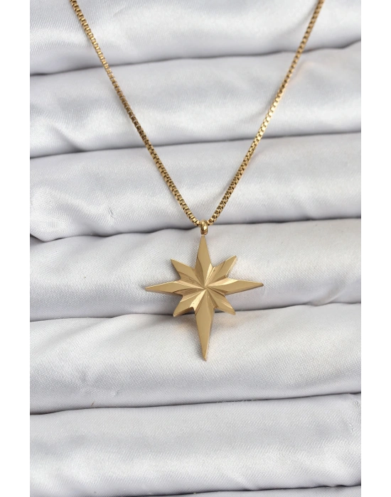 316L Çelik Zincir Gold Renk Kutup Yıldızı Model 60 cm Zincir Kadın Kolye