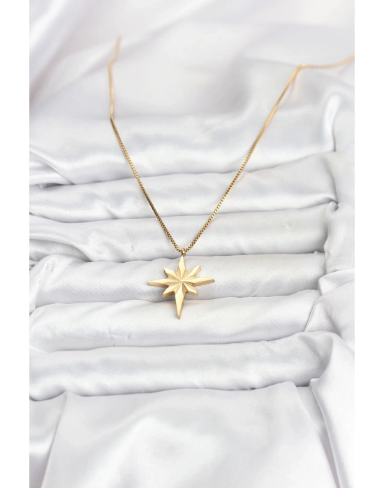 316L Çelik Zincir Gold Renk Kutup Yıldızı Model 60 cm Zincir Kadın Kolye