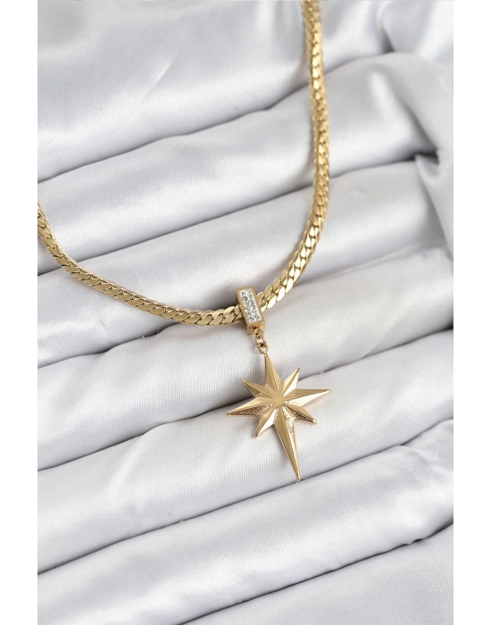 316L Çelik Zincir Gold Renk Kutup Yıldızı Model Kadın Kolye