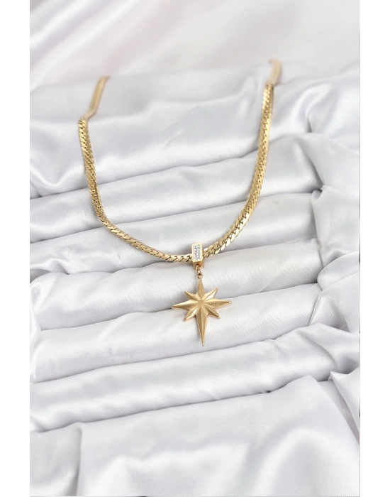 316L Çelik Zincir Gold Renk Kutup Yıldızı Model Kadın Kolye