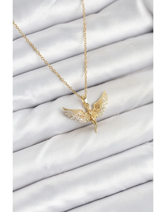 316L Çelik Zincir Gold Renk Melek Model Kadın Kolye