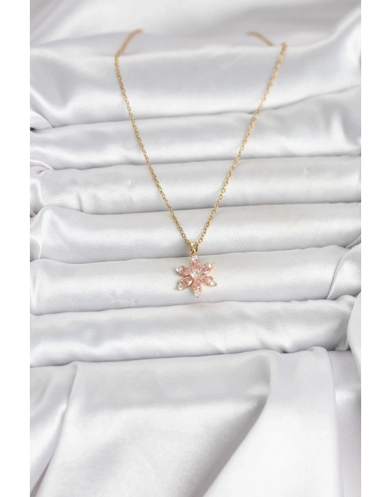 316L Çelik Zincir Gold Renk Pembe Lotus Model Kadın Kolye