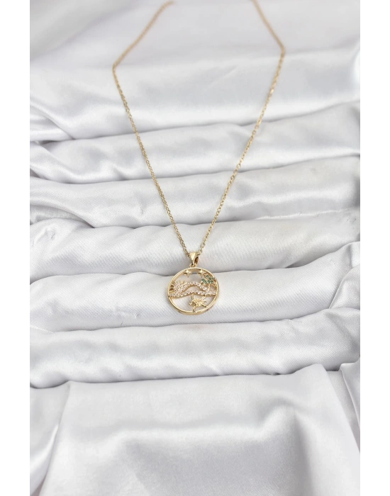 316L Çelik Zincir Gold Renk Şans Kolyesi Model Zirkon Taşlı Kadın Kolye