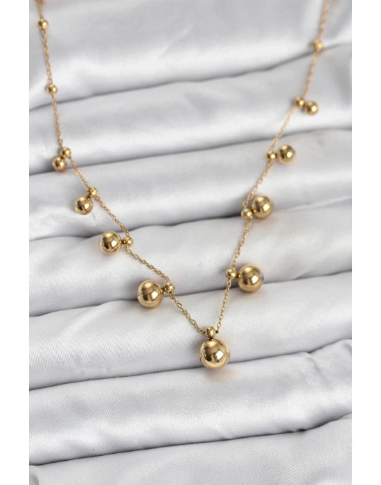 316L Çelik Zincir Gold Renk Topçuklu Kolye