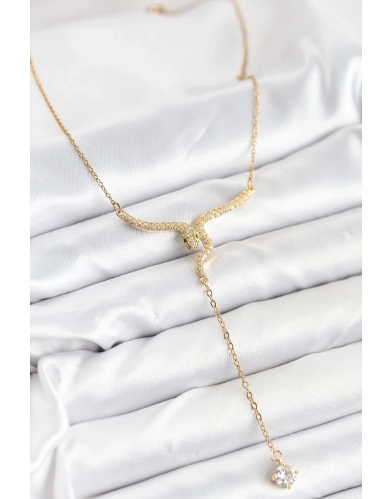 316L Çelik Zincir Gold Renk Yılan Model Y Kolye