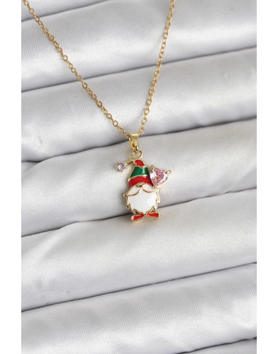 316L Çelik Zincir Gold Renk Yılbaşı Teması Kadın Kolye