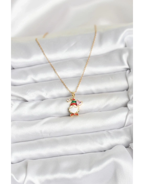 316L Çelik Zincir Gold Renk Yılbaşı Teması Kadın Kolye