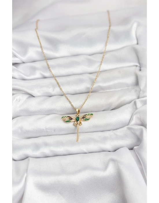 316L Çelik Zincir Gold Renk Yusufçuk Model Zirkon Taşlı Kadın Kolye