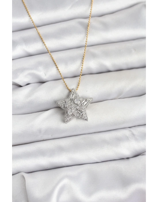 316L Çelik Zincir Gold Renk Zincirli Gümüş Yıldız Model Kadın Kolye