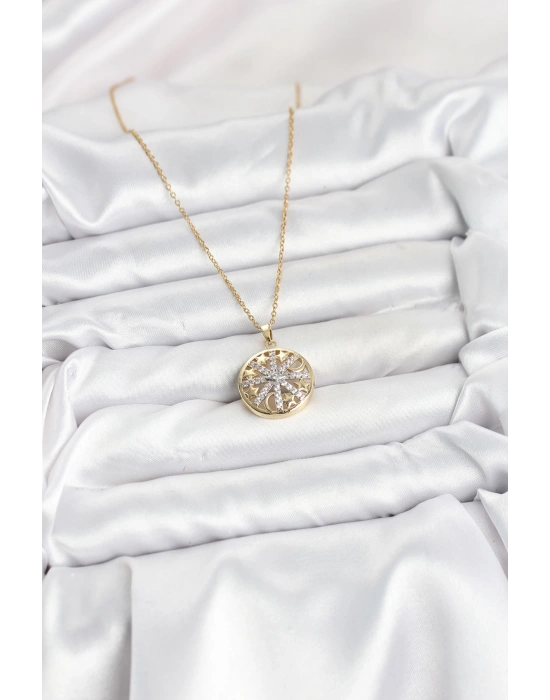 316L Çelik Zincir Gold Renk Zirkon Taşlı Kadın Kolye