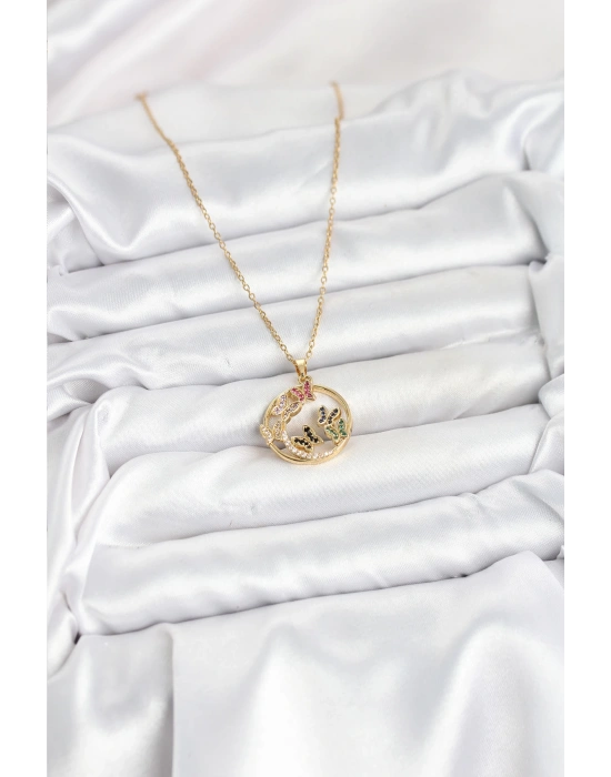 316L Çelik Zincir Gold Renk Zirkon Taşlı Kelebekli Kadın Kolye