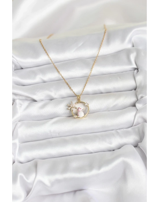 316L Çelik Zincir Gold Zirkon Taşlı Yılbaşı Temalı Kadın Kolye