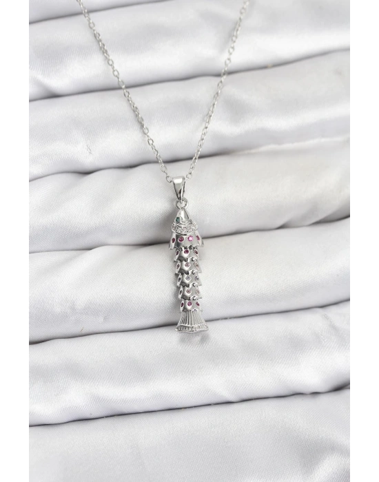 316L Çelik Zincir Gümüş Renk Balık Model Zirkon Taşlı Kadın Kolye