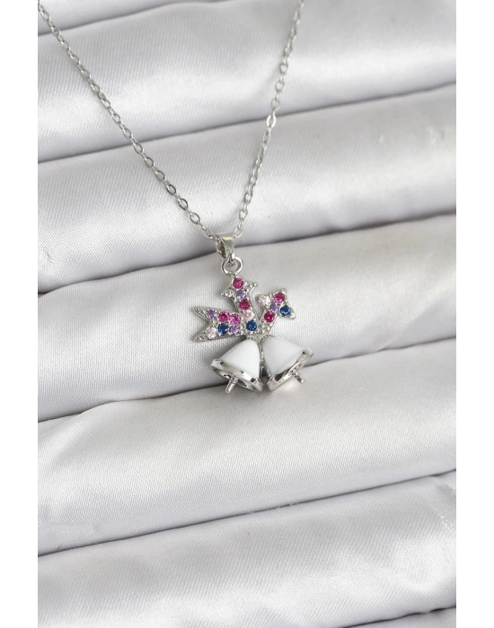 316L Çelik Zincir Gümüş Renk Chirtsmas Bell Model Yılbaşı Temalı Kadın Kolye