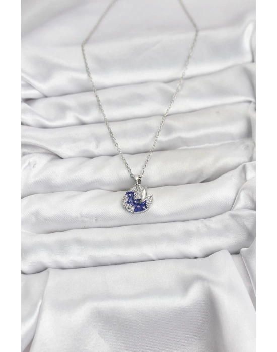 316L Çelik Zincir Gümüş Renk Gece Model Zirkon Taşlı Kadın Kolye