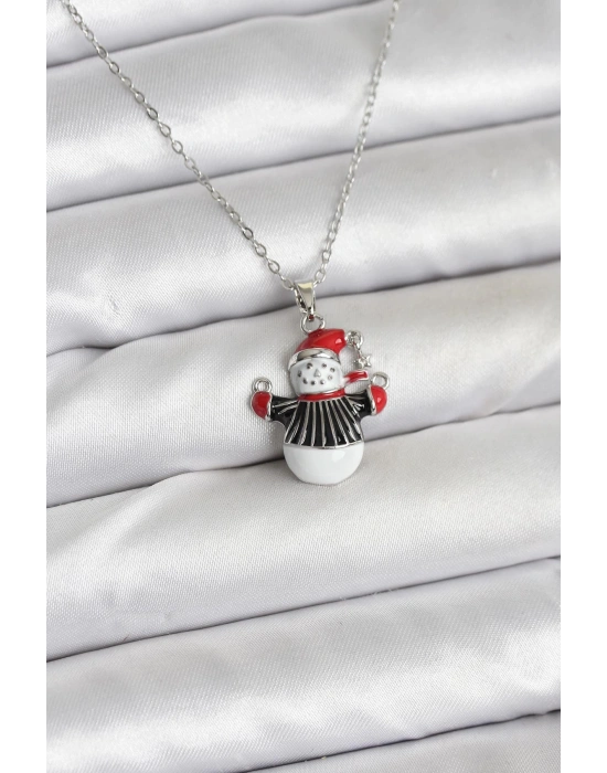 316L Çelik Zincir Gümüş Renk Kardan Adam Figürlü Yılbaşı Temalı Kadın Kolye