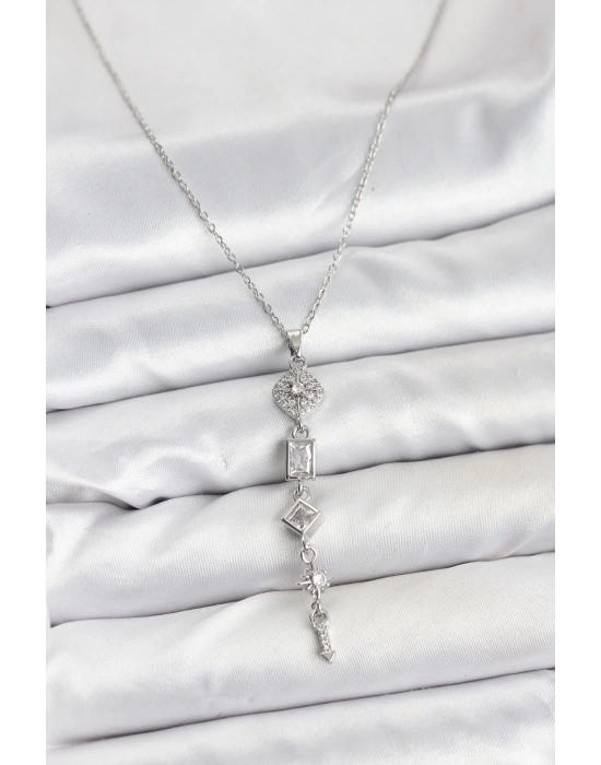 316L Çelik Zincir Gümüş Renk Kutup Yıldızı Enerji Model Kadın Y Kolye