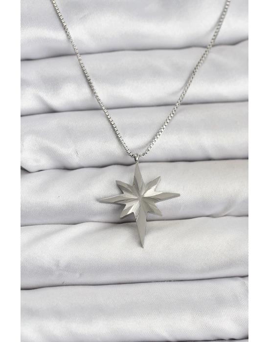 316L Çelik Zincir Gümüş Renk Kutup Yıldızı Model 60 cm Zincir Kadın Kolye