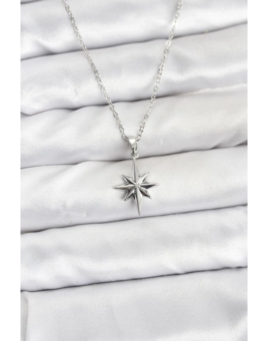 316L Çelik Zincir Gümüş Renk Kutup Yıldızı Model Kadın Kolye