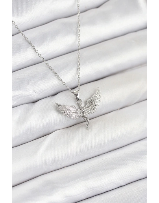 316L Çelik Zincir Gümüş Renk Melek Model Kadın Kolye