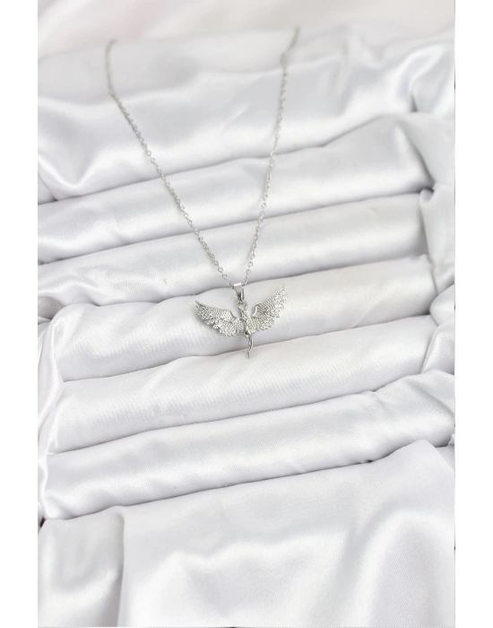 316L Çelik Zincir Gümüş Renk Melek Model Kadın Kolye