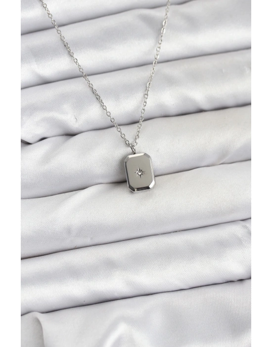 316L Çelik Zincir Gümüş Renk Minimal Kutup Yıldızı Model Kadın Kolye