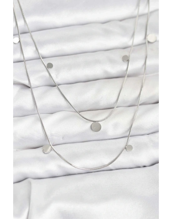 316L Çelik Zincir Gümüş Renk Pullu Kadın Kolye