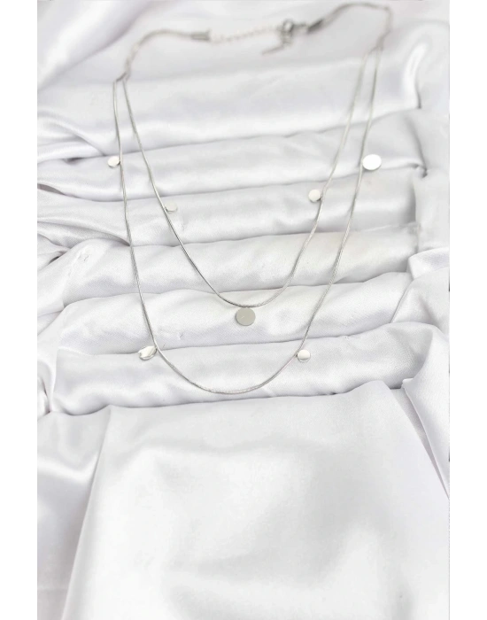 316L Çelik Zincir Gümüş Renk Pullu Kadın Kolye